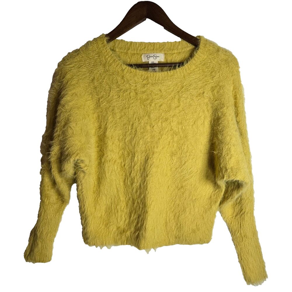 Jessica Simpson Mustard Yellow Fuzzy Dolman Sleeve Sweater Womens XS